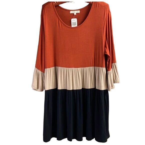 Indigo Soul Ladies Boho Casual Dress Tunic Size L, Rust,Tan&Black,New with Tags - Picture 7 of 7